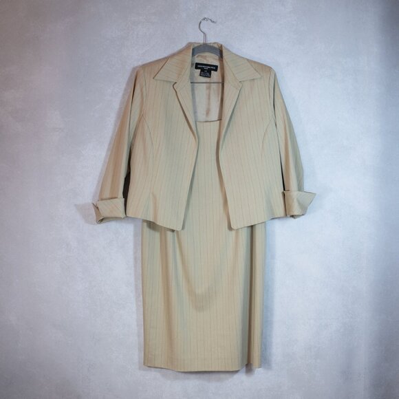 Jones New York Set Suit Dress and Blazer Jacket Striped Petite Tan Beige Size 12 - Picture 5 of 15